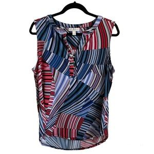 Dana Buchman Sleeveless Top Blue, Red, White print - L